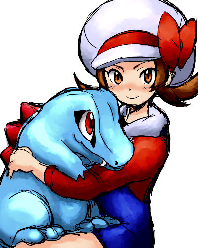 1girl, beret, brown_eyes, brown_hair, hat, hug, kosumo_(kosuhoshi), kotone_(pokemon)