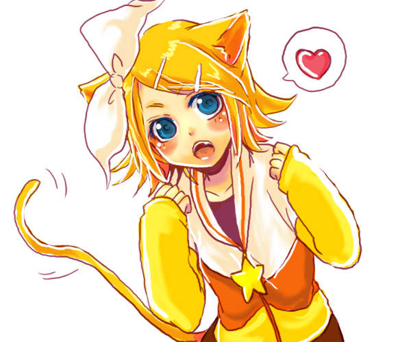 bad_id, blonde_hair, blue_eyes, hair_ornament, hair_ribbon, hairclip, heart, juvenile_(vocaloid)