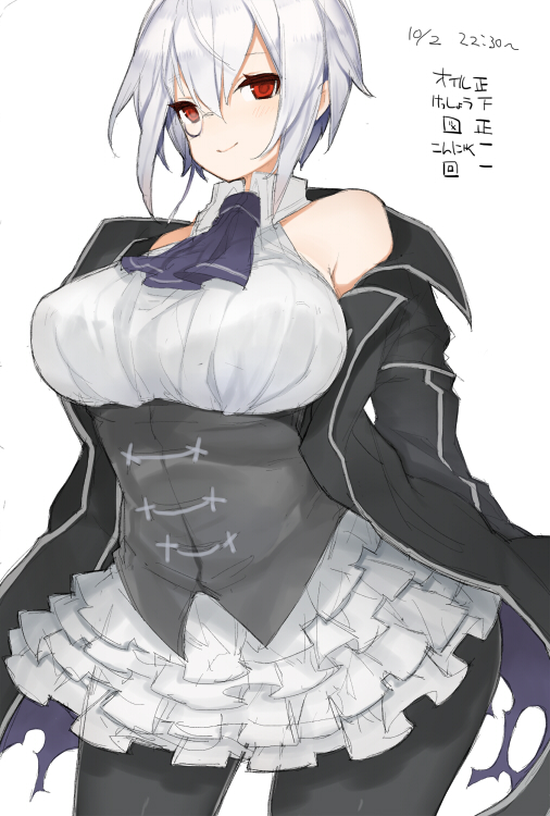 1girl, bare_shoulders, breasts, coat, dress, ice_axe_(ole_tower), k_(li), large_breasts