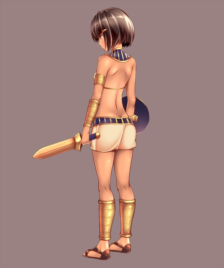 1girl, anklet, armlet, assal_(sennen_sensou_aigis), back, bare_shoulders, big_wednesday, black_hair