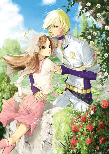 1boy, 1girl, beri, blonde_hair, brown_eyes, brown_hair, choker, couple