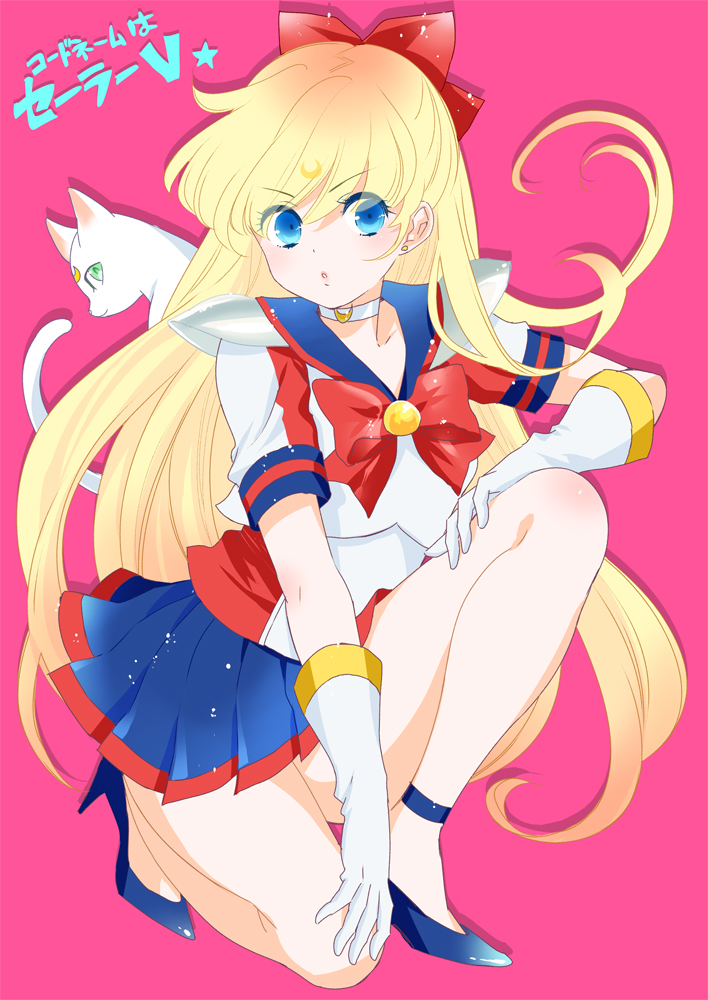 1girl, :o, aino_minako, artemis_(sailor_moon), bare_legs, bishoujo_senshi_sailor_moon, blonde_hair, blue_eyes
