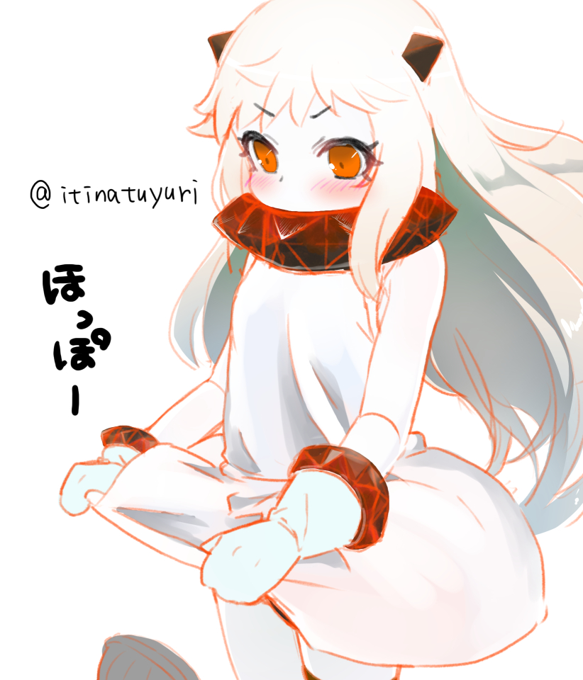 1girl, blush, cowboy_shot, dress, dress_lift, electric_fan, horns, kantai_collection