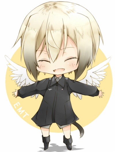 1girl, ^_^, blonde_hair, blush, chibi, closed_eyes, erica_hartmann, hatsumi_nekuta