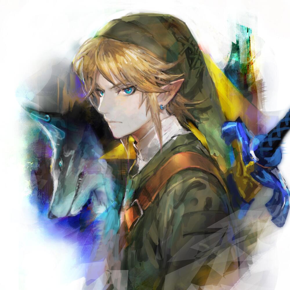 blonde_hair, blue_eyes, earrings, hat, jewelry, link, mid_(midlibro), pointy_ears, sheath, sheathed, sword, the_legend_of_zelda, twilight_princess, weapon, wolf