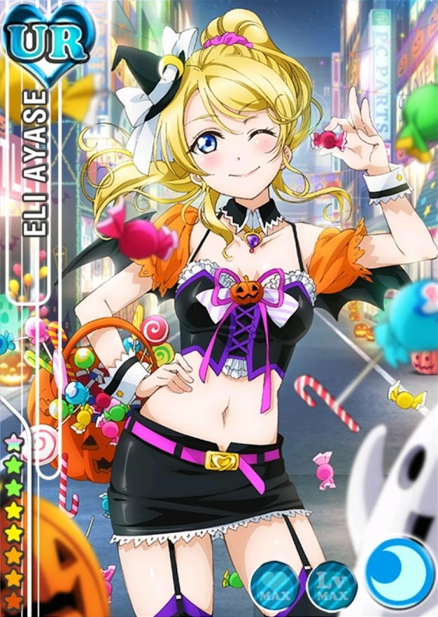 ayase_eli, blonde_hair, blue_eyes, candies, character_name, halloween, hat, long_hair