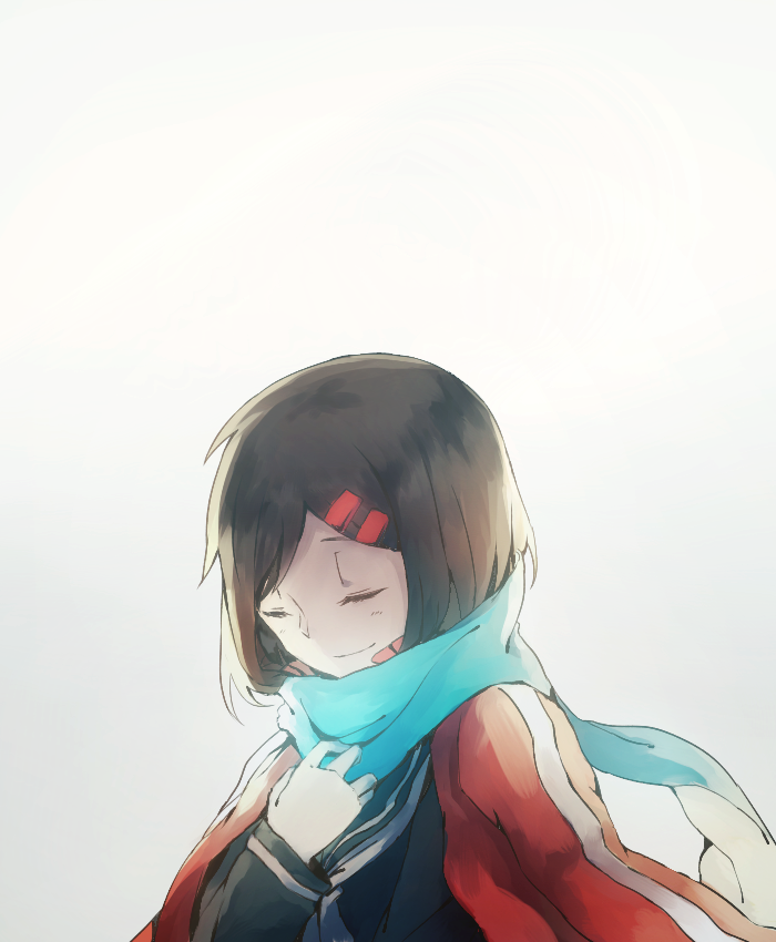1girl, black_hair, closed_eyes, domik, hair_ornament, hairclip, kagerou_project, long_hair