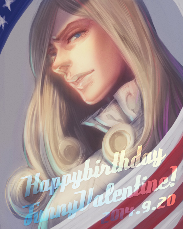 1boy, american_flag, blonde_hair, blue_eyes, curly_hair, funny_valentine, happy_birthday, jojo_no_kimyou_na_bouken