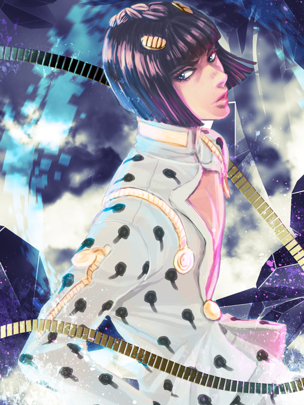 1boy, black_hair, blue_eyes, bob_cut, bruno_bucciarati, hair_ornament, jojo_no_kimyou_na_bouken, sasamaru_(sasamaru)