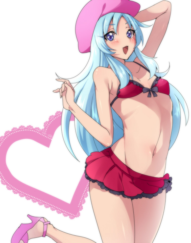 1girl, bikini, blue_eyes, blue_hair, blush, breasts, cleavage, happinesscharge_precure!