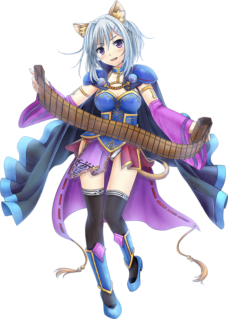 animal_ears, armor, cao_cao_(last_summoner), cape, last_summoner, official_art, panties, short_hair, silver_hair, tagme, underwear, violet_eyes