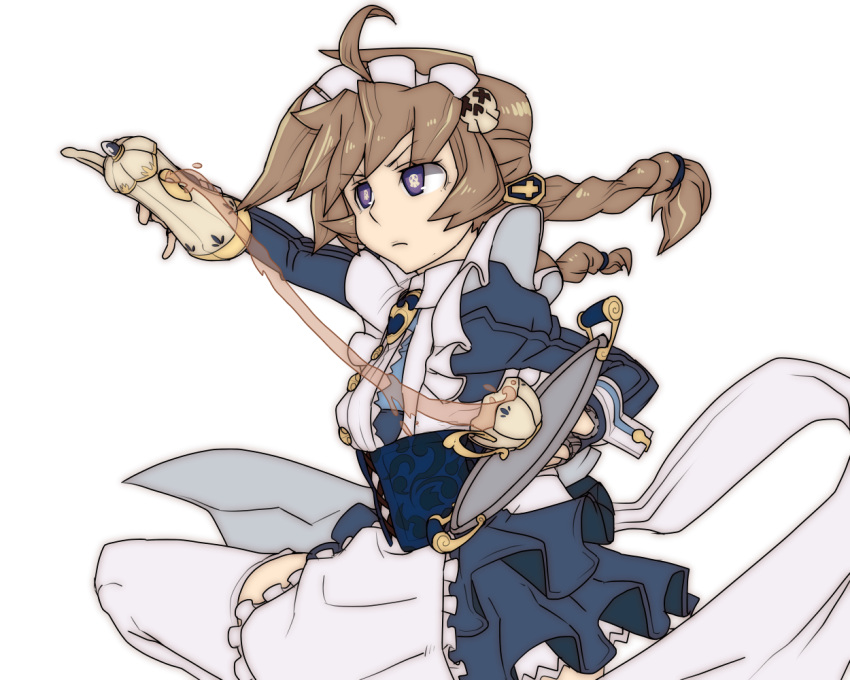 1girl, braid, brown_hair, long_hair, madress_(t.a.k.), original, simple_background, solo, t.a.k., white_background