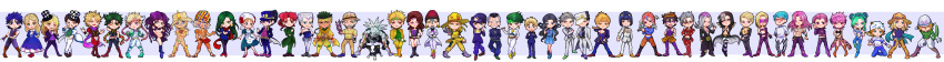 absurdres, bruno_bucciarati, caesar_anthonio_zeppeli, chibi, diavolo, diego_brando, dio_brando, enrico_pucci, erina_pendleton, esidisi, everyone, ghiaccio, giorno_giovanna, guido_mista, gyro_zeppeli, hermit_purple, higashikata_jousuke, higashikata_jousuke_(jojolion), highres, hirose_kouichi, hol_horse, iggy_(jojo), jean_pierre_polnareff, johnny_joestar, jojo_no_kimyou_na_bouken, jonathan_joestar, joseph_joestar, joseph_joestar_(young), kakyouin_noriaki, kars_(jojo), kedouinkororu, kira_yoshikage, kishibe_rohan, kuujou_jolyne, kuujou_joutarou, lisa_lisa, long_image, melone, mohammed_avdol, nijimura_okuyasu, prosciutto, risotto_nero, robert_eo_speedwagon, stand_(jojo), steel_ball_run, suzi_quatro, terence_trent_d'arby, the_fool, trish_una, vanilla_ice, vinegar_doppio, wamuu, wide_image, will_anthonio_zeppeli, yamagishi_yukako