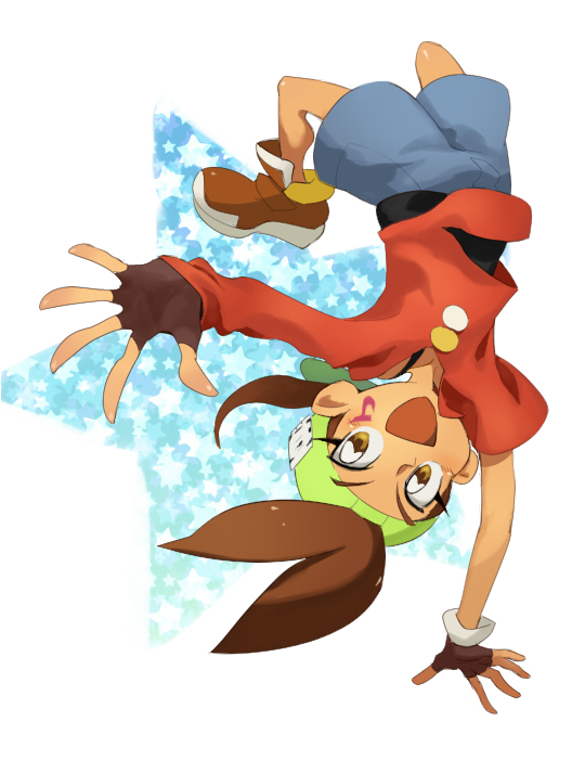 asymmetrical_clothes, facial_mark, fingerless_gloves, gloves, handstand, tobitatsu_haneru, tribe_cool_crew, ✞✞✞