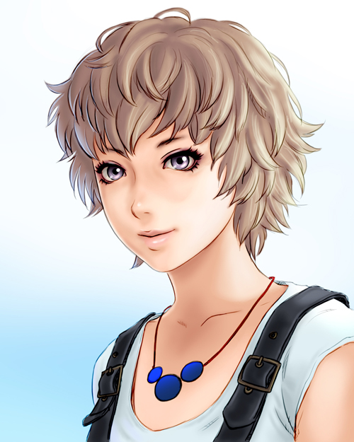 1girl, blue_eyes, brown_hair, eyelashes, haji_(haj06200), jewelry, lips, messy_hair