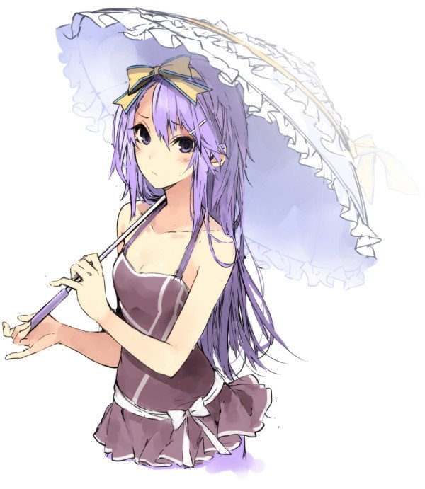 1girl, bare_shoulders, blush, bow, collarbone, dress, hair_bow, hair_ornament
