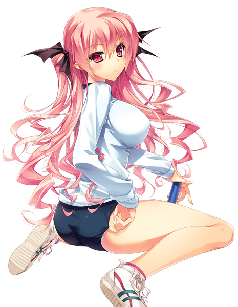 1girl, adjusting_buruma, adjusting_clothes, ass, blush, buruma, gin_no_cross_to_draculea, gym_uniform