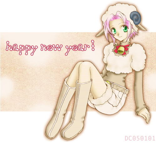 bell, boots, bow, green_eyes, hitsujimimi, horns, knee_high_boots, pink_hair