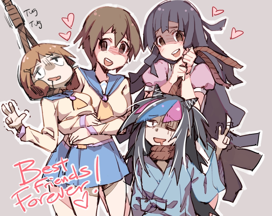 4girls, black_hair, brown_eyes, brown_hair, corpse_party, crossover, dangan_ronpa, english