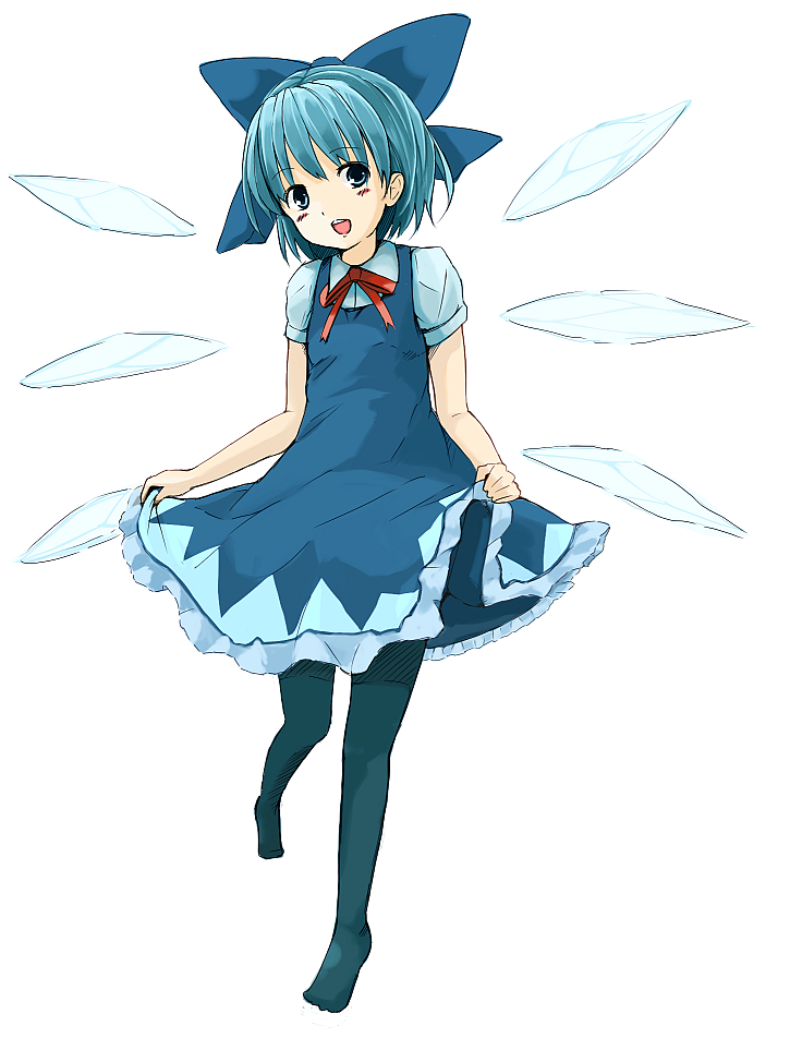 blue_eyes, blue_hair, bow, cirno, kanegon, pantyhose, short_hair, touhou, wings