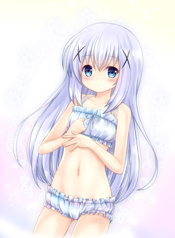 aoi_kanan, bandeau, blue_eyes, blue_hair, cinderella_bust, gochuumon_wa_usagi_desuka?, kafuu_chino, long_hair