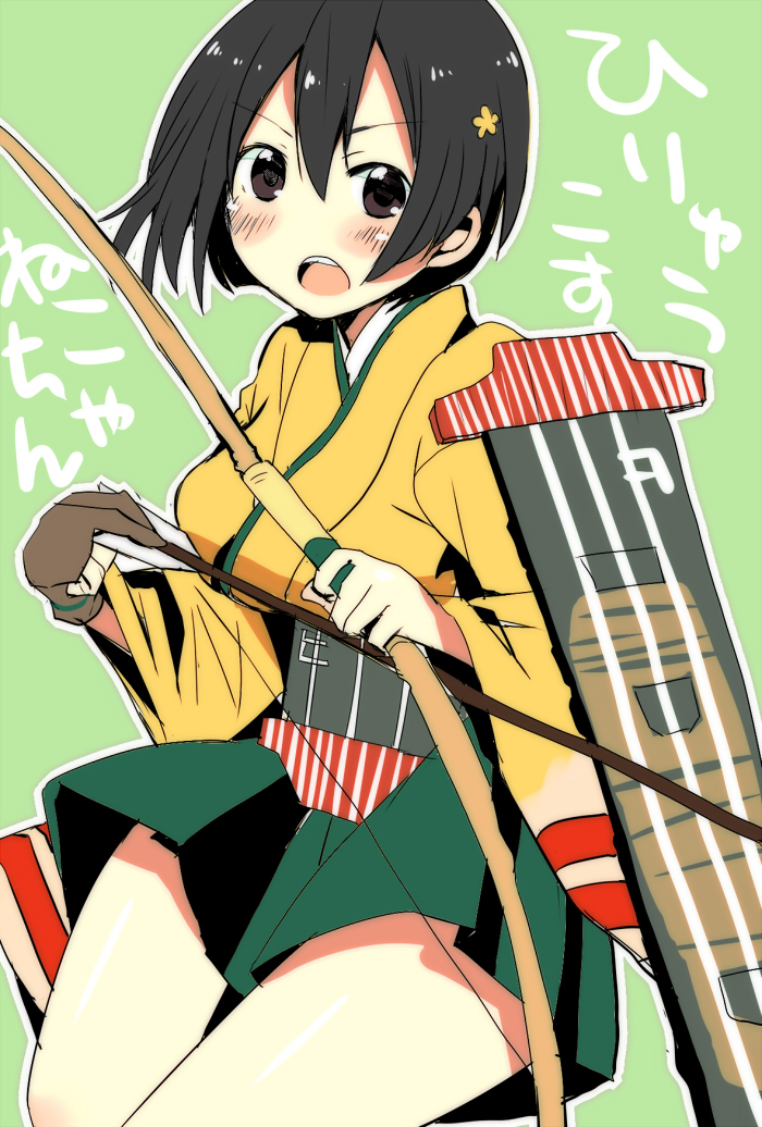 arrow, black_hair, bow_(weapon), brown_eyes, cosplay, fuurin_kingyou, hair_ornament, hairclip