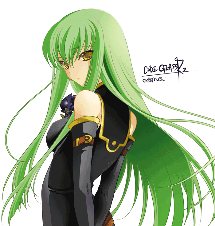 animal_ears, c.c., cc, chibi, code_geass, creayus, detached_sleeves, green_hair, long_hair, pleiades, tail, yellow_eyes, zero_(code_geass)