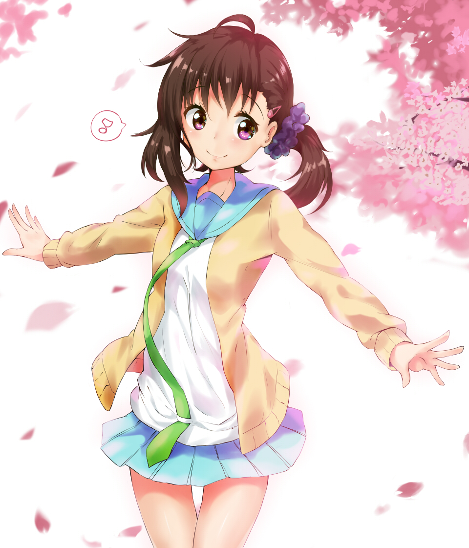 1girl, brown_hair, mikawaya, musical_note, necktie, nisekoi, onodera_haru, pink_eyes