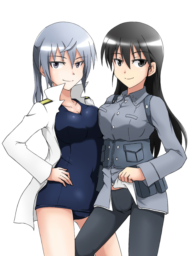 2girls, asymmetrical_docking, aurora_e_juutilainen, black_eyes, black_hair, breast_press, breasts, cosplay