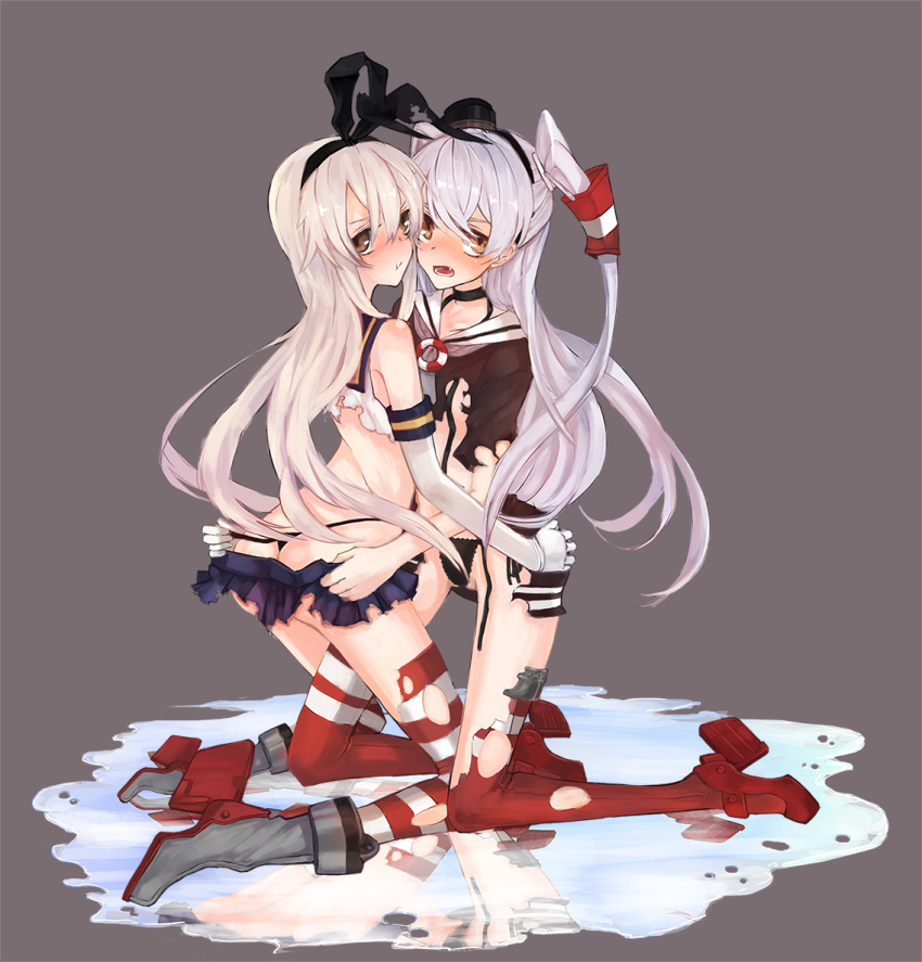 amatsukaze_(kantai_collection), blonde_hair, brown_hair, gloves, grey_hair, hairband, kantai_collection, long_hair