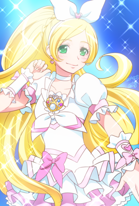 0417nao, 1girl, 2014, blonde_hair, blush, braid, choker, cure_rhythm