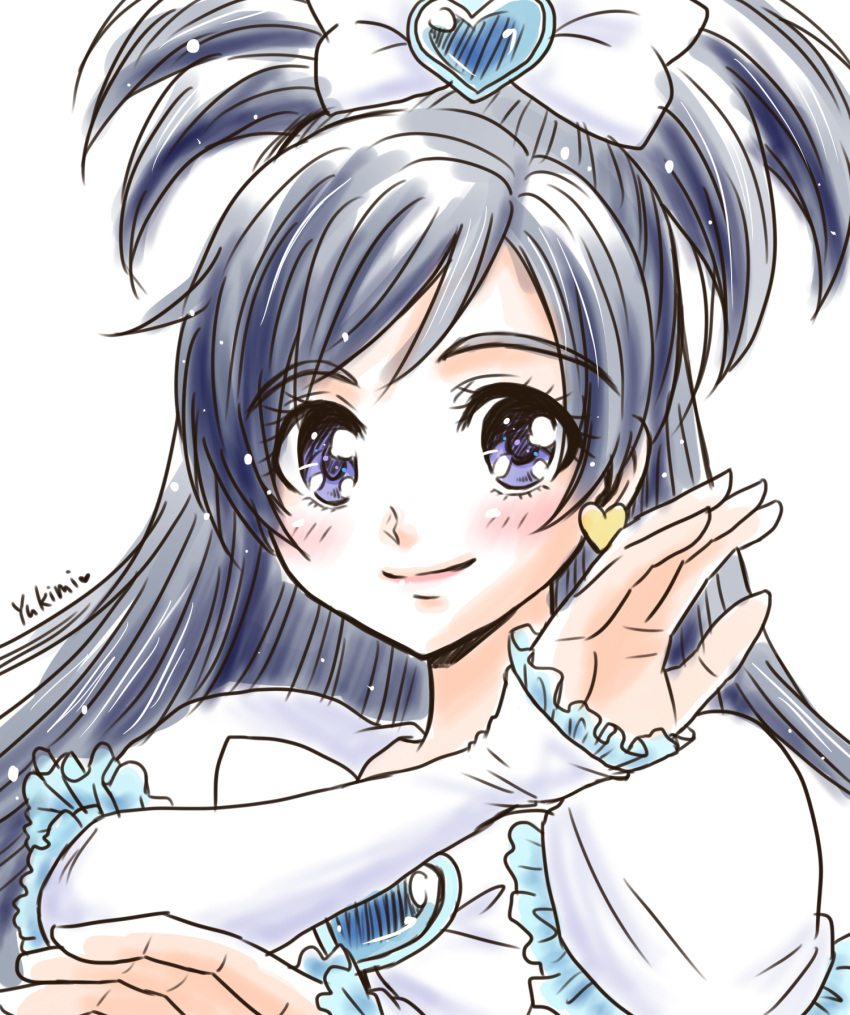 1girl, arm_warmers, artist_name, blue_eyes, blue_hair, blush, cure_white, detached_sleeves