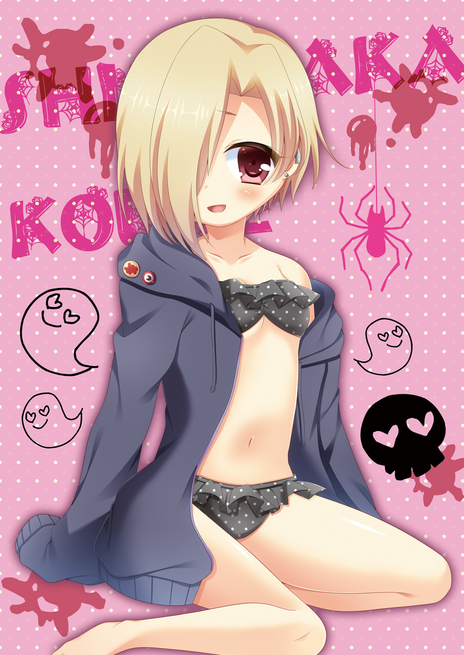 1girl, bikini, blonde_hair, hair_over_one_eye, highres, idolmaster, idolmaster_cinderella_girls, jacket