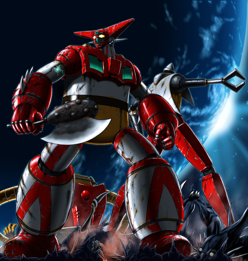alien, axe, back-to-back, corpse, damaged, earth, getter-1, getter-2