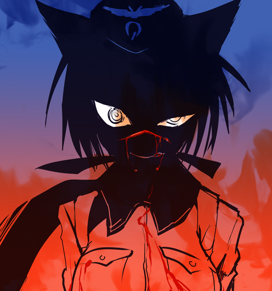 1girl, al_bhed_eyes, animal_ears, bleeding, blood, blood_on_face, bloody_clothes, bust
