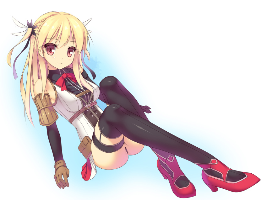 1girl, alisa_leinfort, black_legwear, blonde_hair, breasts, brown_gloves, detached_sleeves, eiyuu_densetsu
