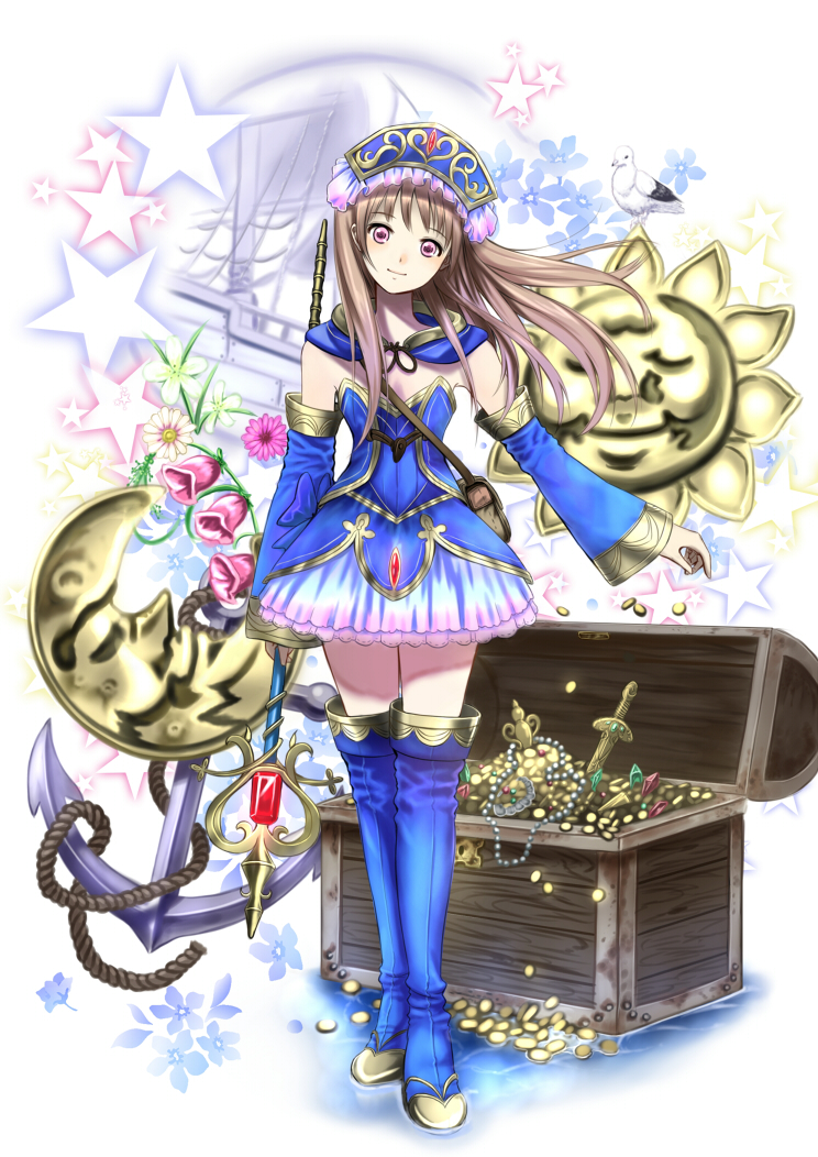 1girl, anchor, atelier_(series), atelier_meruru, atelier_totori, blue_legwear, boots, brown_hair