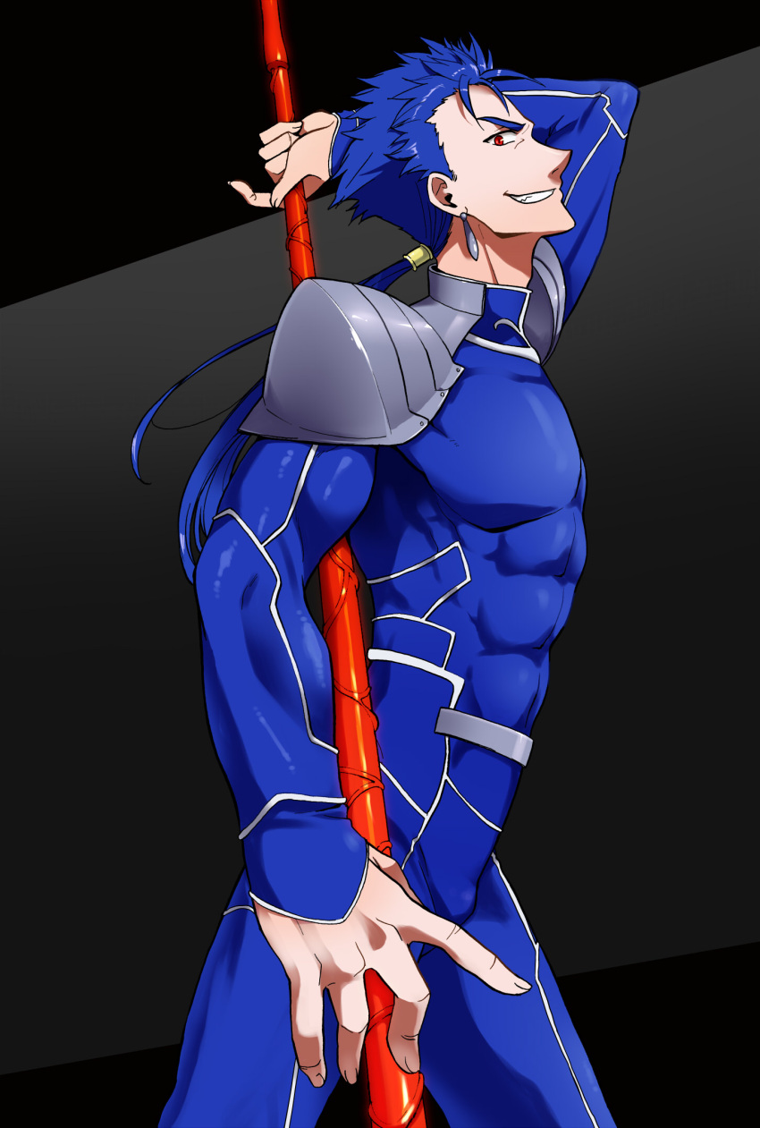 1boy, blue_hair, fate/stay_night, fate_(series), gae_bolg, highres, lancer, long_hair