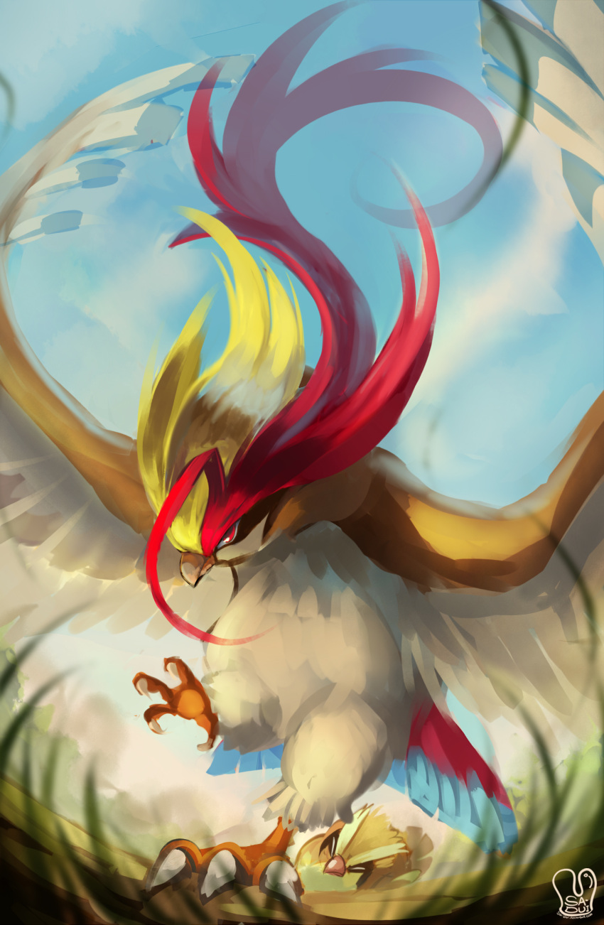 artist_name, beak, bird, claws, feathered_wings, feathers, highres, mega_pidgeot