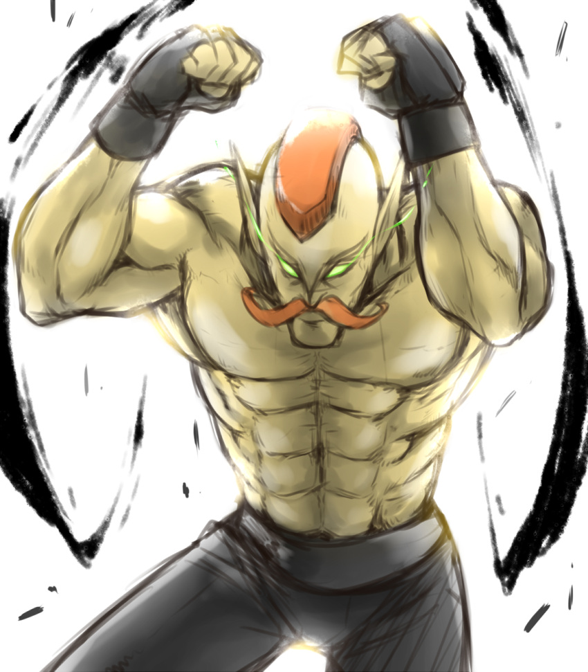 1boy, abs, arakawa_tarou, beard, black_gloves, black_pants, facial_hair, futari_wa_precure_splash_star
