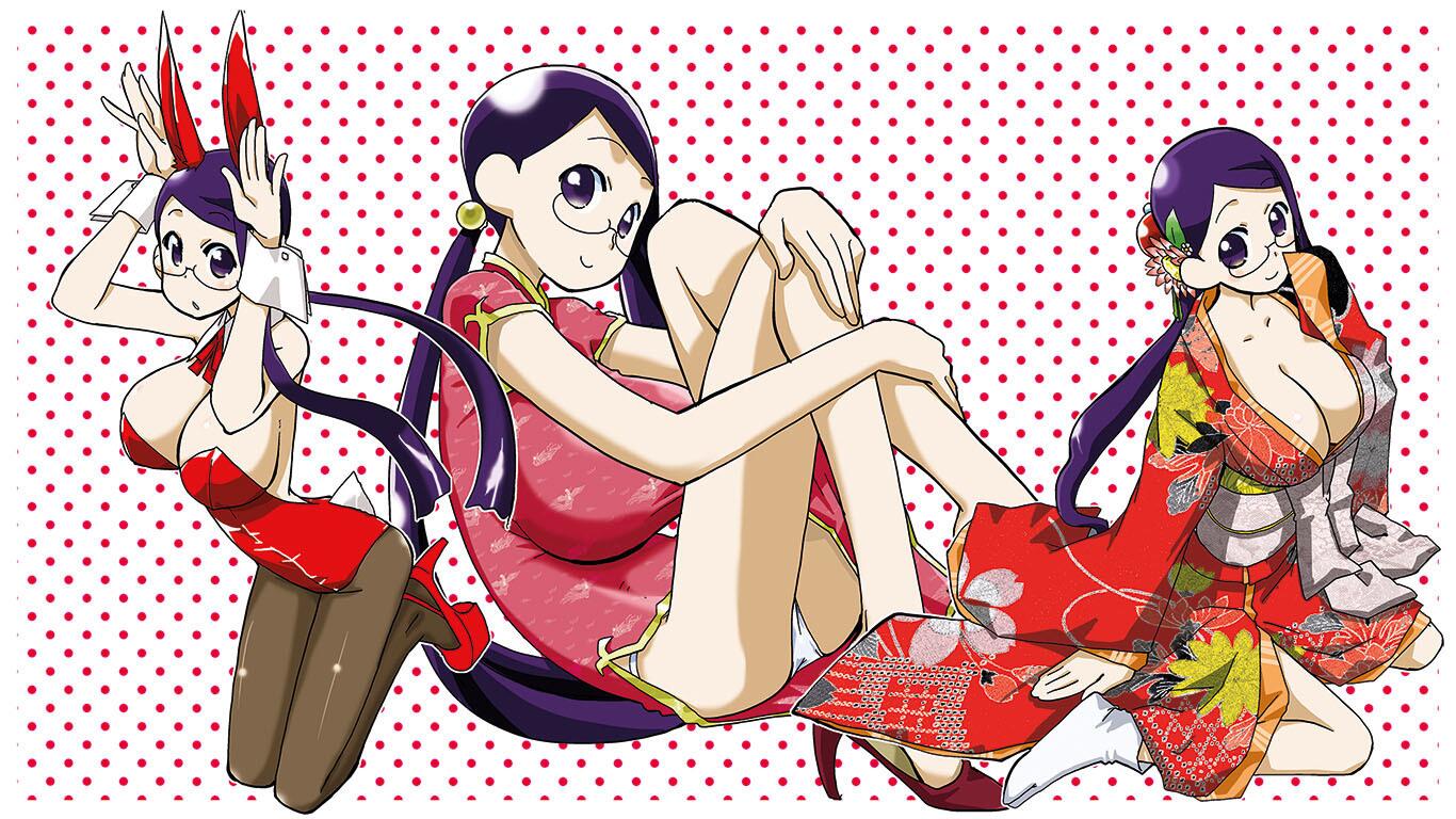 animal_ears, breasts, bunny_girl, bunnysuit, chinese_clothes, detached_collar, glasses, japanese_clothes