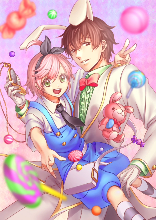 2boys, aikabocha, alice_(wonderland), alice_(wonderland)_(cosplay), alice_in_wonderland, animal_ears, asahina_masaomi, asahina_wataru