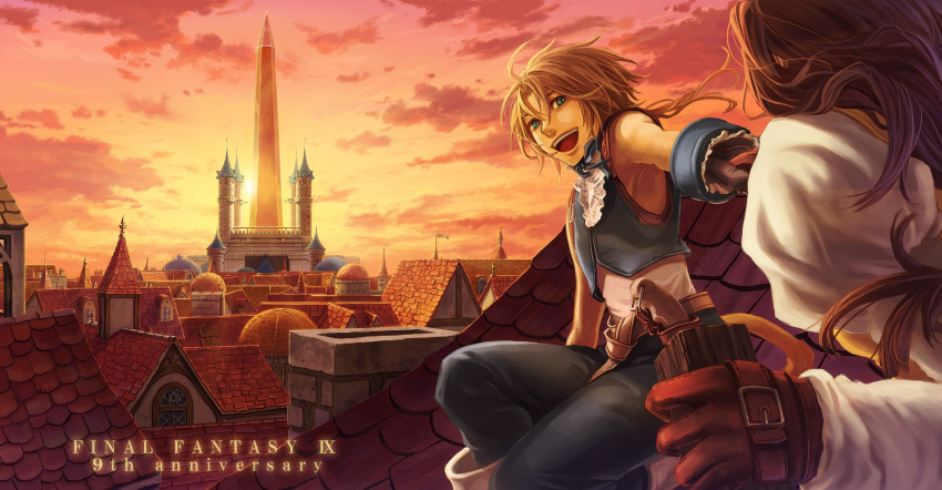 1girl, bad_id, blonde_hair, blue_eyes, brown_hair, couple, final_fantasy, final_fantasy_ix
