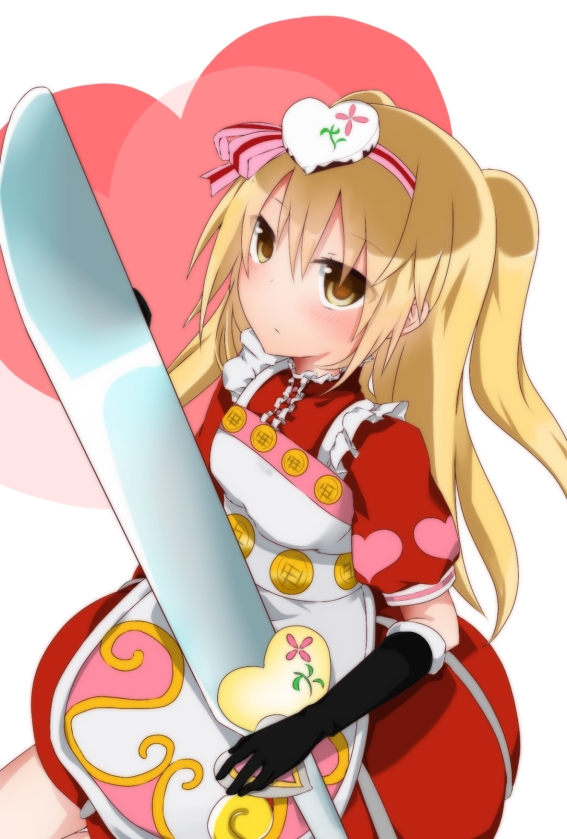 artist_request, blonde_hair, blush, bow, cosmic_break, dress, hair_bow, hair_ornament