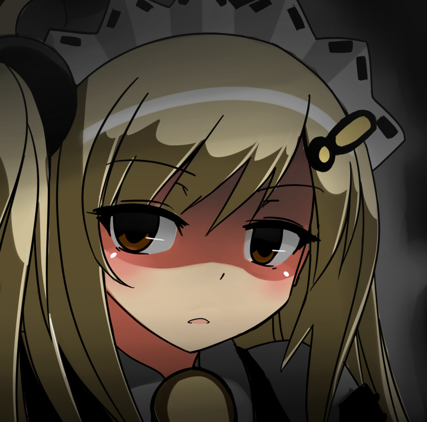 blonde_hair, cosmic_break, hair_ornament, hairclip, highres, monica_gold, ponytail, shaded_face