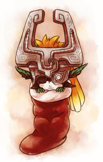 1girl, blush, christmas, helmet, midna, pointy_ears, sleeping, solo