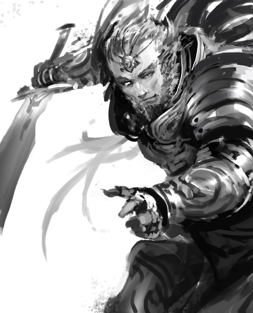 1boy, armor, beard, cape, eyebrows, facial_hair, forehead_jewel, ganondorf