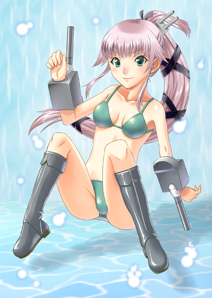 1girl, bikini, green_eyes, grey_hair, highres, kantai_collection, long_hair, nagase_mizuchi