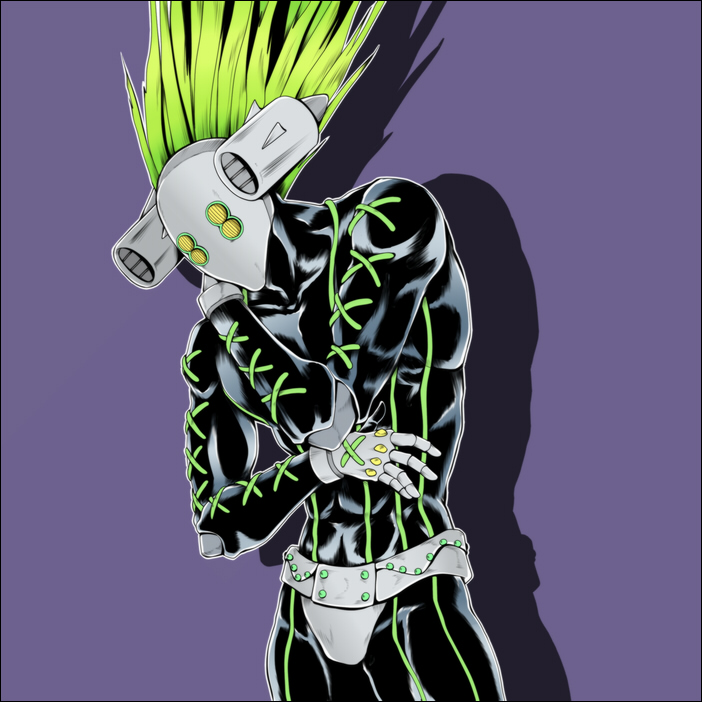 1boy, green_green_grass_of_home, green_hair, jojo_no_kimyou_na_bouken, no_humans, shiemasu, solo, stand_(jojo)