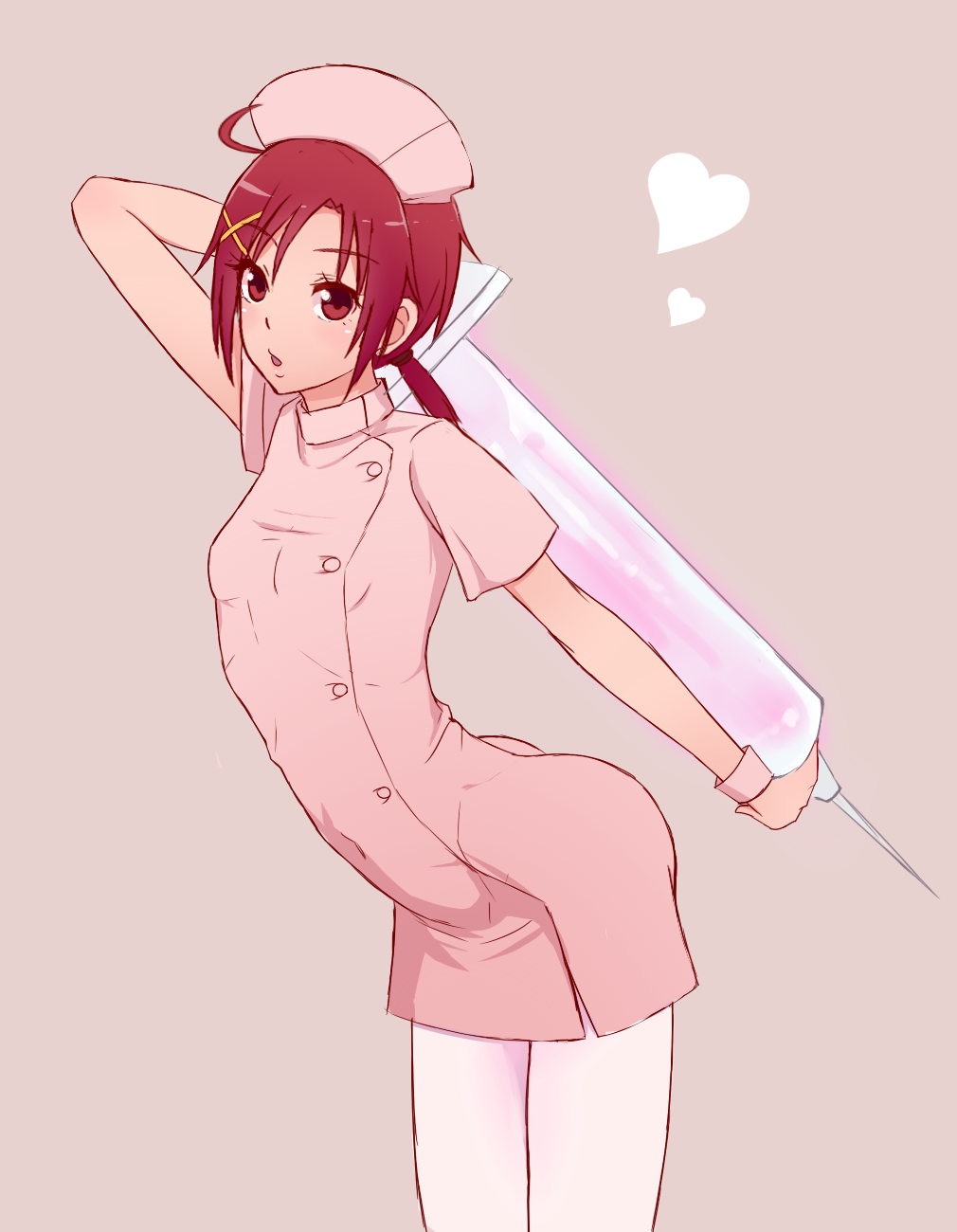 1girl, dress, hat, highres, hino_akane_(smile_precure!), long_hair, nurse, nurse_cap